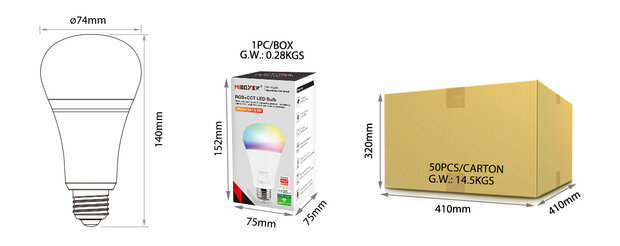 Miboxer RGB+CCT LED Bulb Zigbee 3.0+2.4G