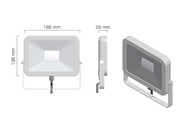 LED Bouwlamp 20W afmetingen