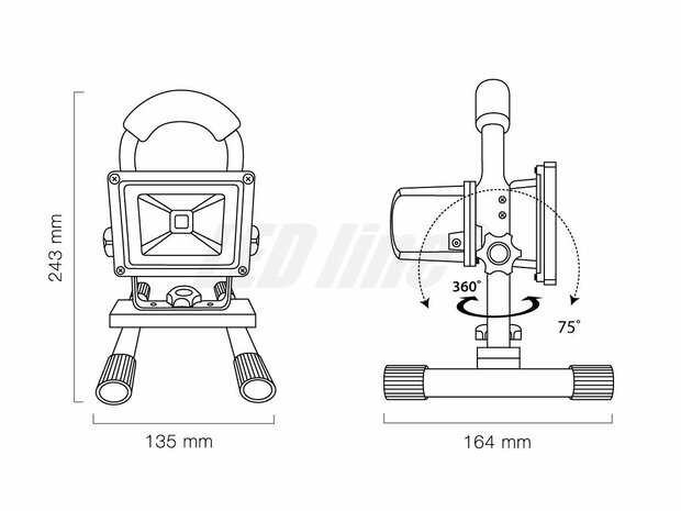 afmetingen accu bouwlamp 10W